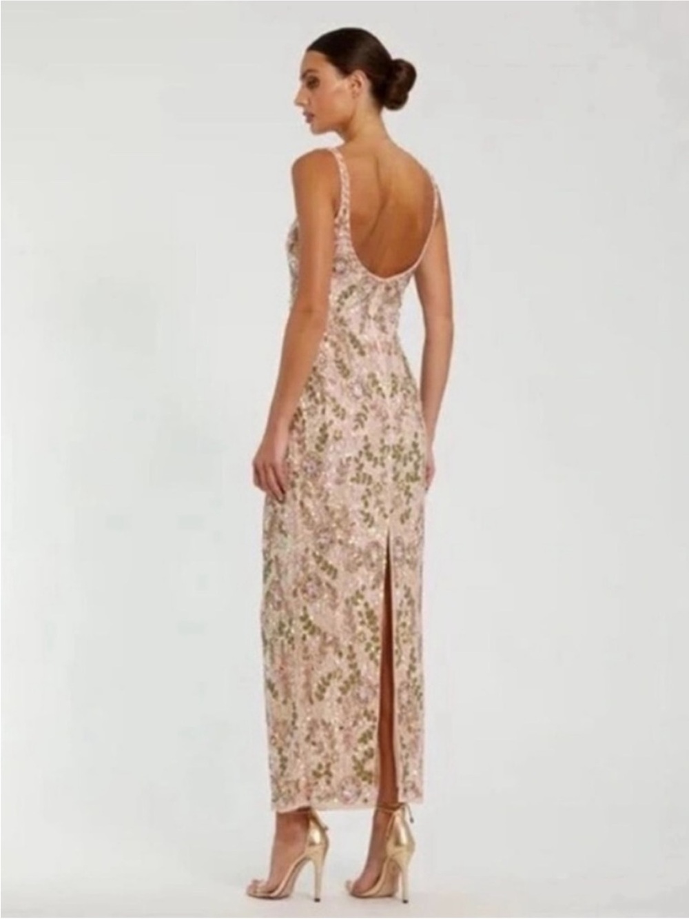 Mac Duggal 10755 Sleeveless Hand Beaded Floral Midi in Nude Multi Sz. 10 - Picture 2 of 5